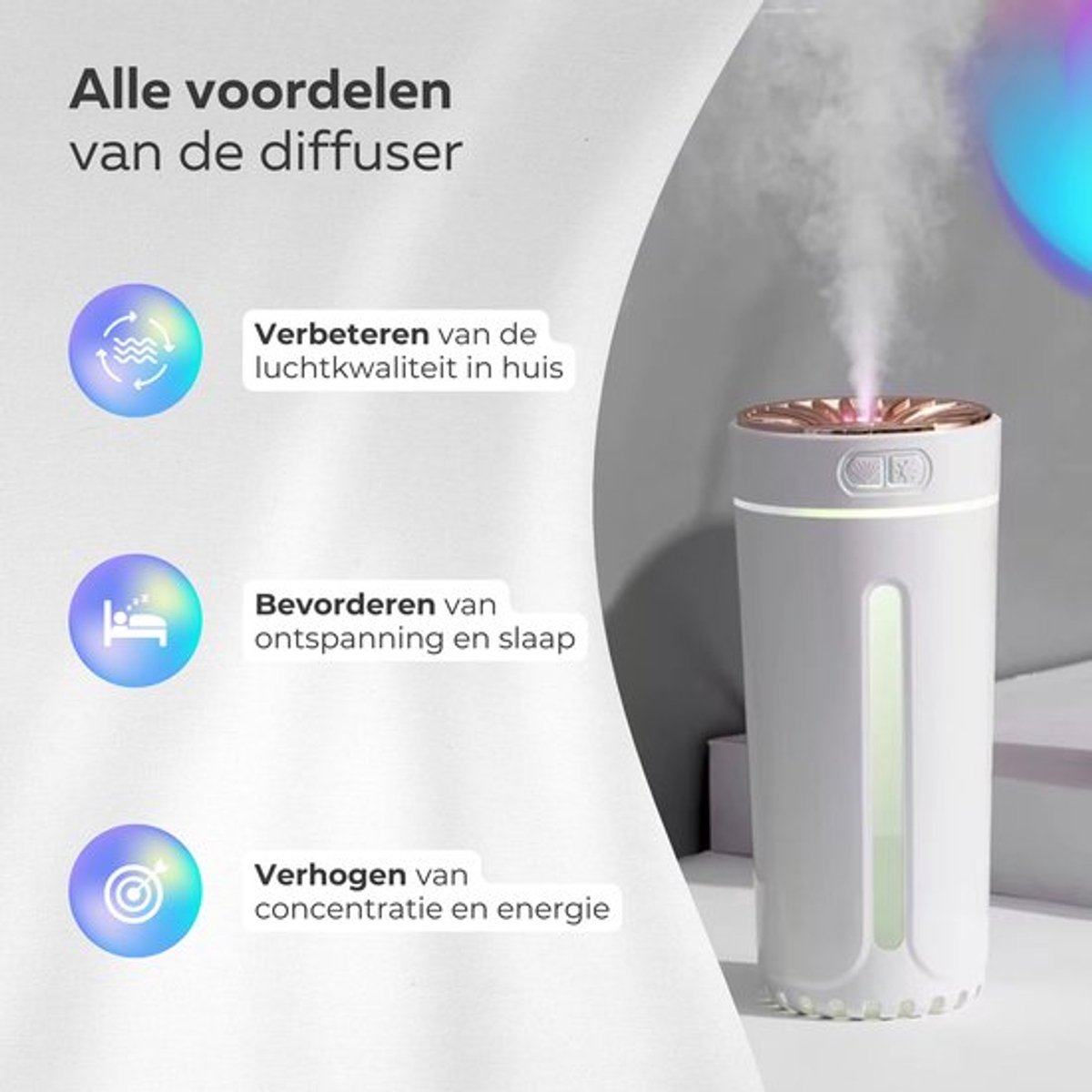 COCHO® Aroma Diffuser Draadloos 300ML - USB Humidifier - Luchtbevochtiger Met ultrasone - Roze met led-verlichting - Voor kantoor, thuis, in de auto — cadeau in Wonen & Interieur - foto 8