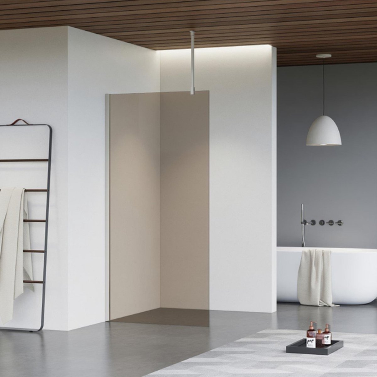 FugaFlow Eccelente Vetro inloopdouche badkamer - 160x200cm - rookglas - plafondarm - geborsteld RVS