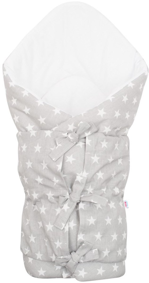 New Baby - Wikkeldeken - Wikkeldoek grijs 70x70 cm van katoen met vetersluiting - babydeken - wiegdeken - newborn - hypoallergeen - zachte doek