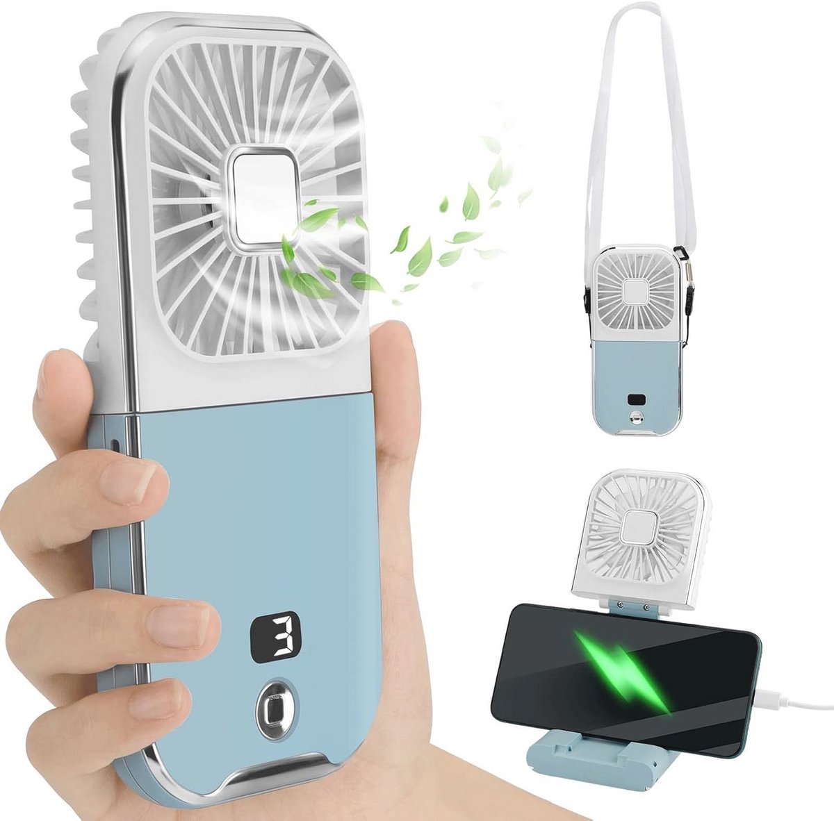 Draagbare Handventilator met Oplaadbare Accu en 4 Snelheden - Mini Ventilator voor Thuis en Reizen