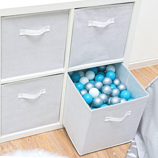 Mapille Stoffen opbergdozen, set van 4 opvouwbare opbergdozen met handvat, 33 x 33 x 33 cm, opbergmanden voor planken, kasten, speelgoed, kleding, boeken (wit kaki