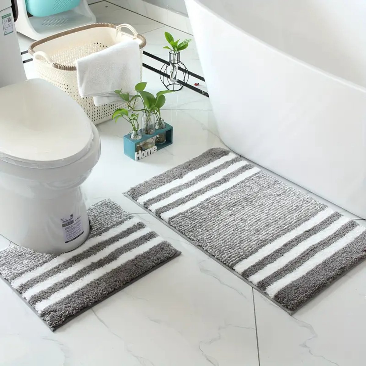 2-delig Badkamer Antislip Mat Kit: badmat, vuilafstotende deurmat, toilet U-vormige mat, slaapkamermat. Effen kleur, minimalistisch. Superfijn vezel, zacht, vloerbeschermend & machinewasbaar