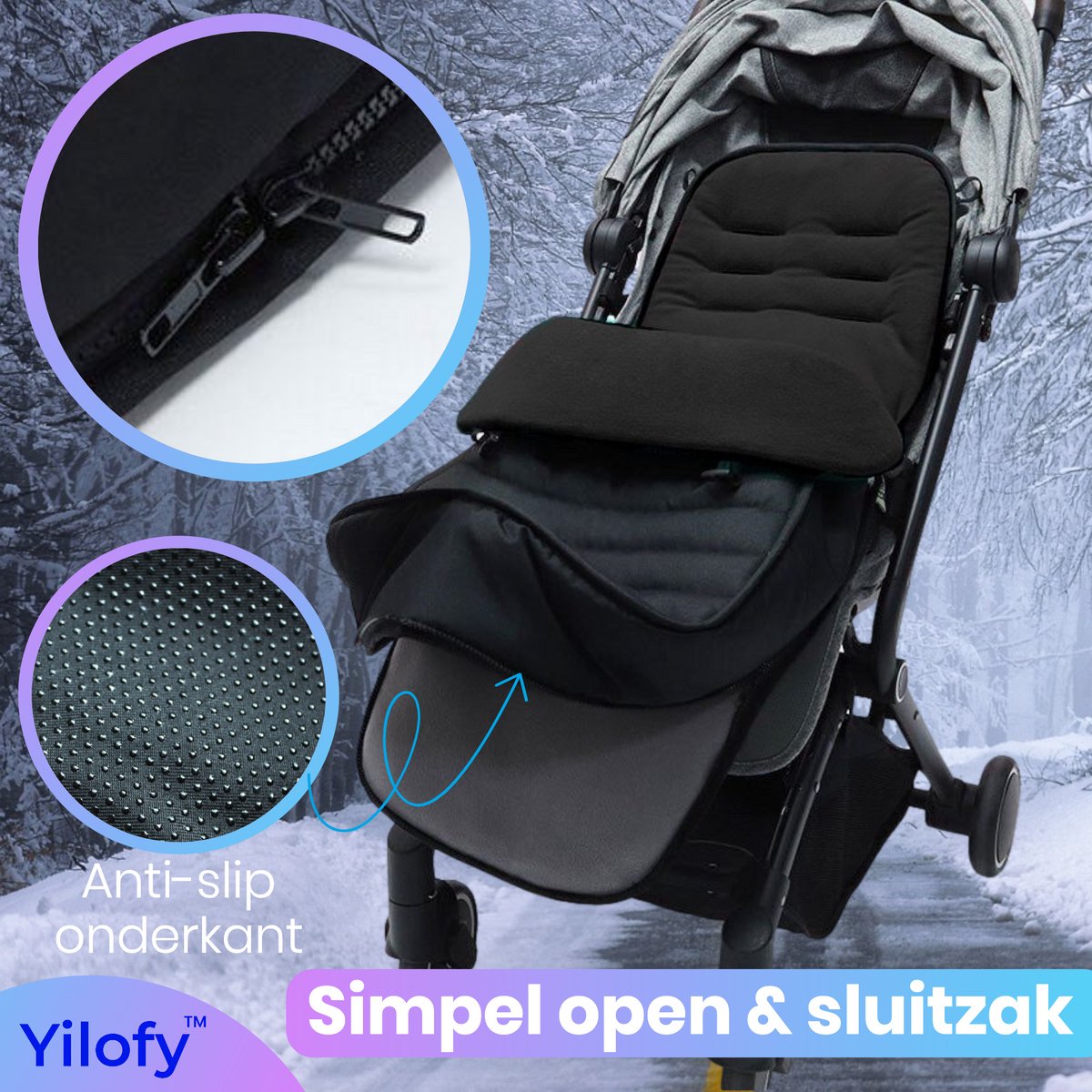 Yilofy Universele Luxe Voetenzak Babywagen & Autostoel Zwart Buggy Kinderwagen Voetzak Footmuff Maxi Cosi Baby – foto 2
