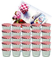 Set van 25 bekers 230 ml jampot inmaakpot Inmaakpot Naar 82 rood geruit deksel incl. Diamant-Zucker Gelierzauber receptenboekje