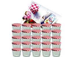 Set van 25 bekers 230 ml jampot inmaakpot Inmaakpot Naar 82 rood geruit deksel incl. Diamant-Zucker Gelierzauber receptenboekje
