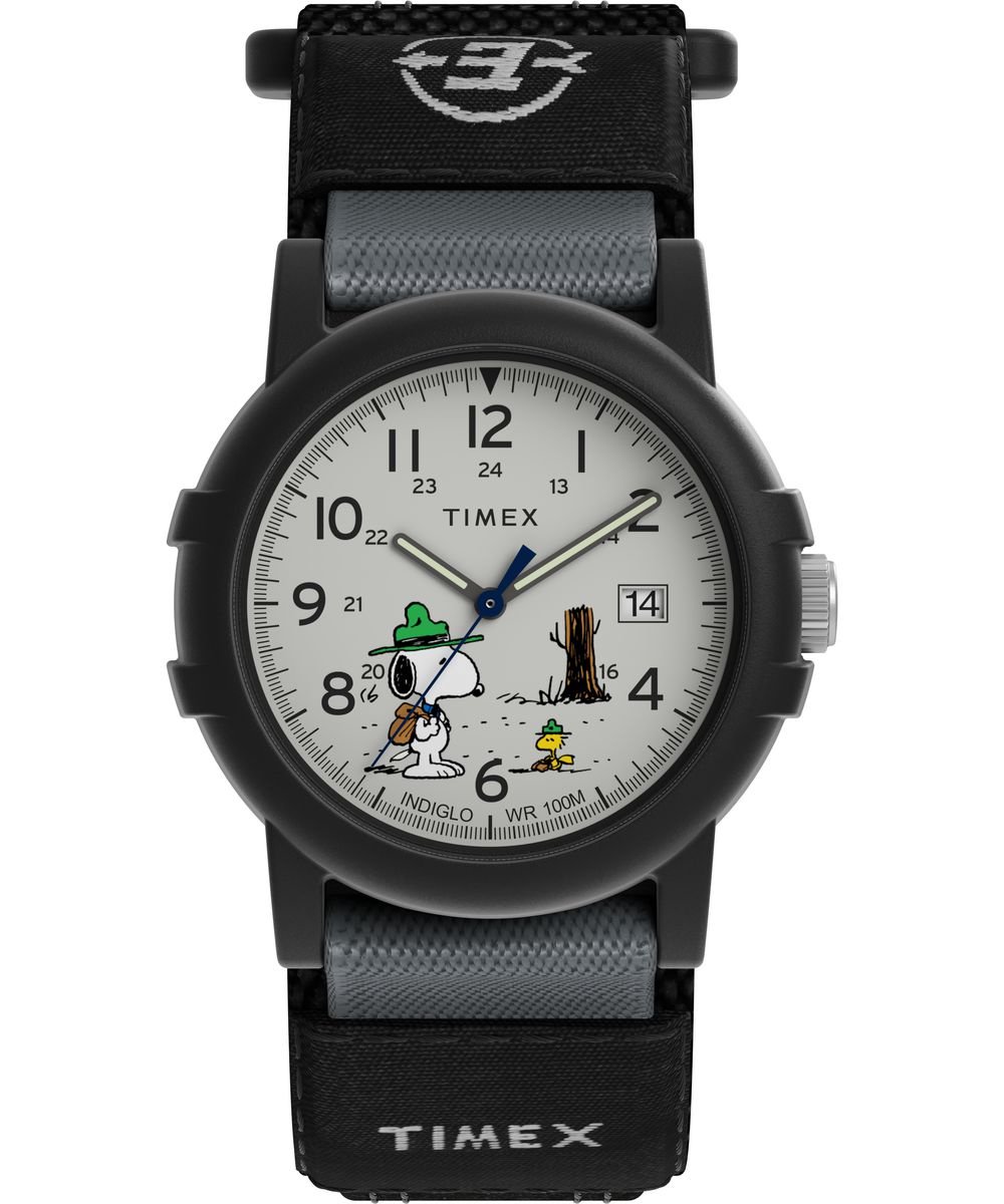 Timex Peanuts Camper TW4B29100 Horloge - Textiel - Zwart - Ø 40 mm