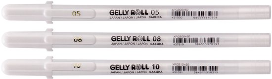 Gelschrijver Sakura Gelly Roll Classic set à 3 breedtes wit | 6 stuks