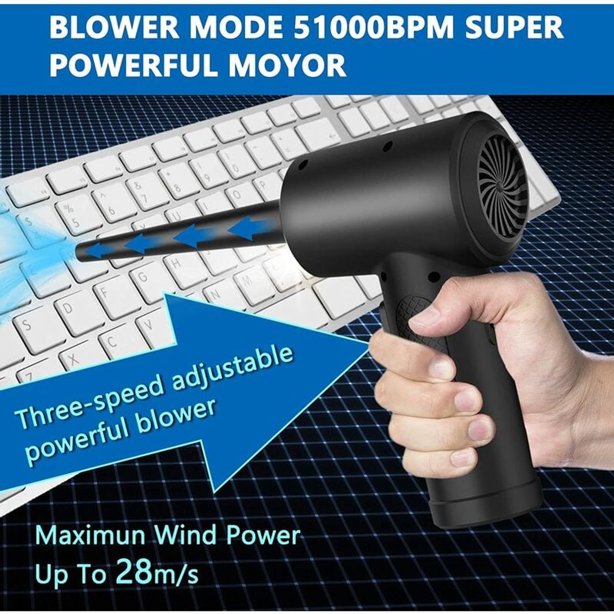 Air Duster Draadloos - 5 opzetstukken - Compressed air - afbeelding 3