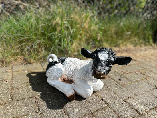Goodyz - Animaux de la ferme - Vache - Veau - Petit veau - Veau Zwart/ Wit - couché - 37 cm de haut