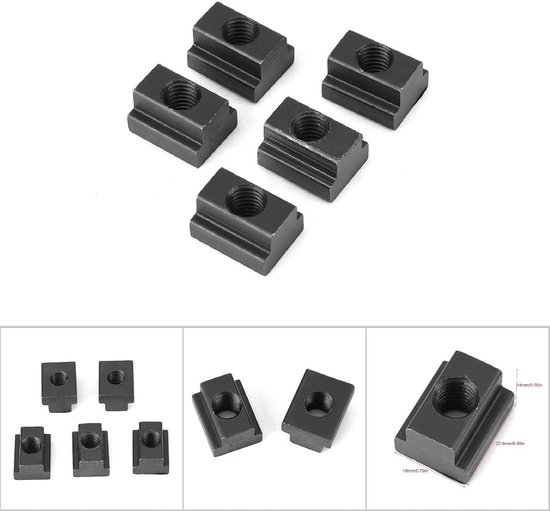 Jadeshay T-moeren, 5 stuks zwarte oxide afwerking M12 T-sleufmoeren, T-sleuf moer schroefdraad