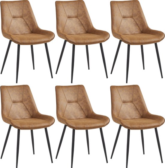 Colenis® - Chaise de salle à manger Zerda - Set de 6 - Cognac - Tissu microfibre - Style industriel - Chaise