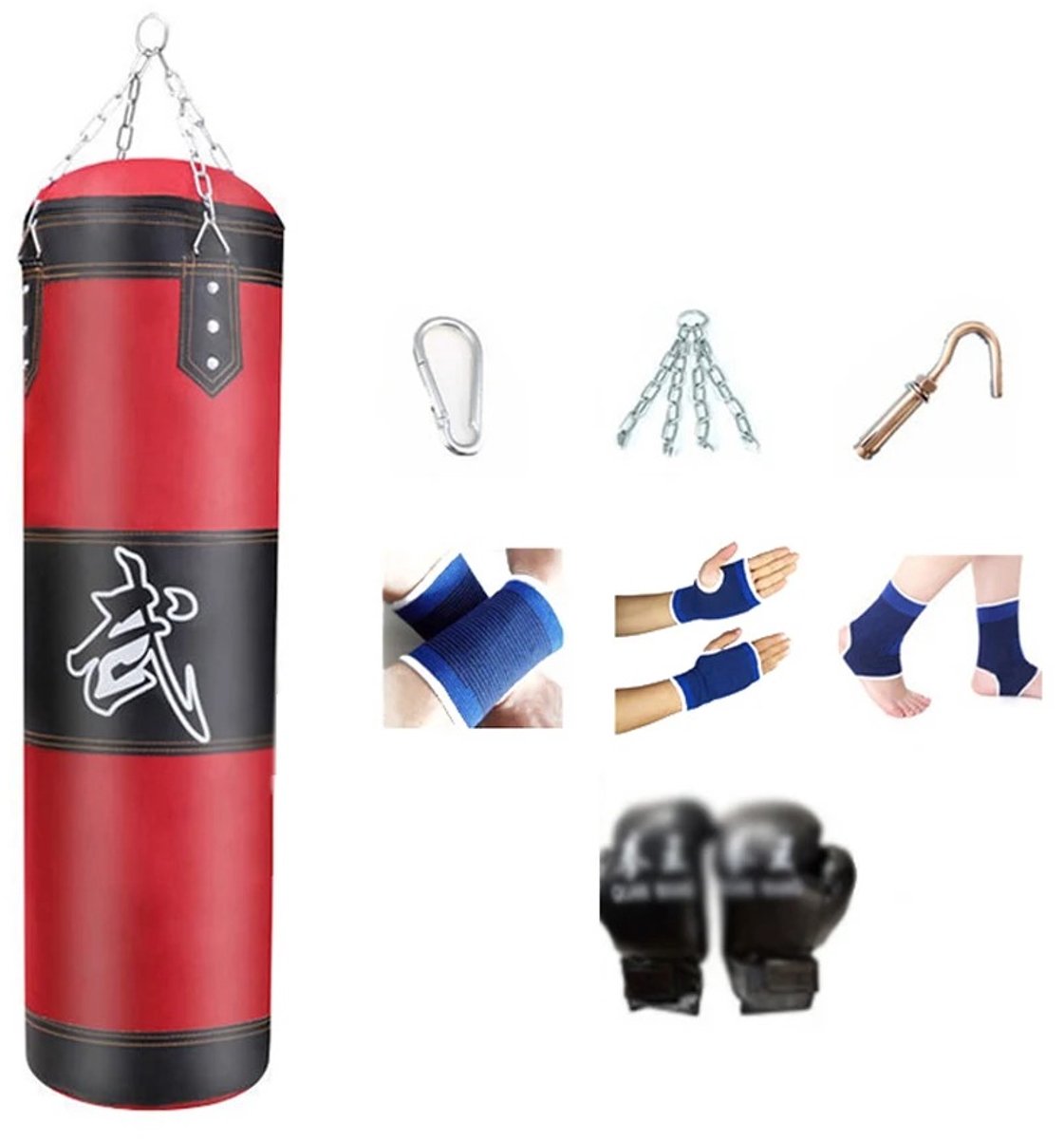 Mila Shop Bokszak - Bokshandschoenen - Bokszak met ophangsysteem - Kettingplafondhaak - Sparring traingszandzak - Met alle benodigdheden