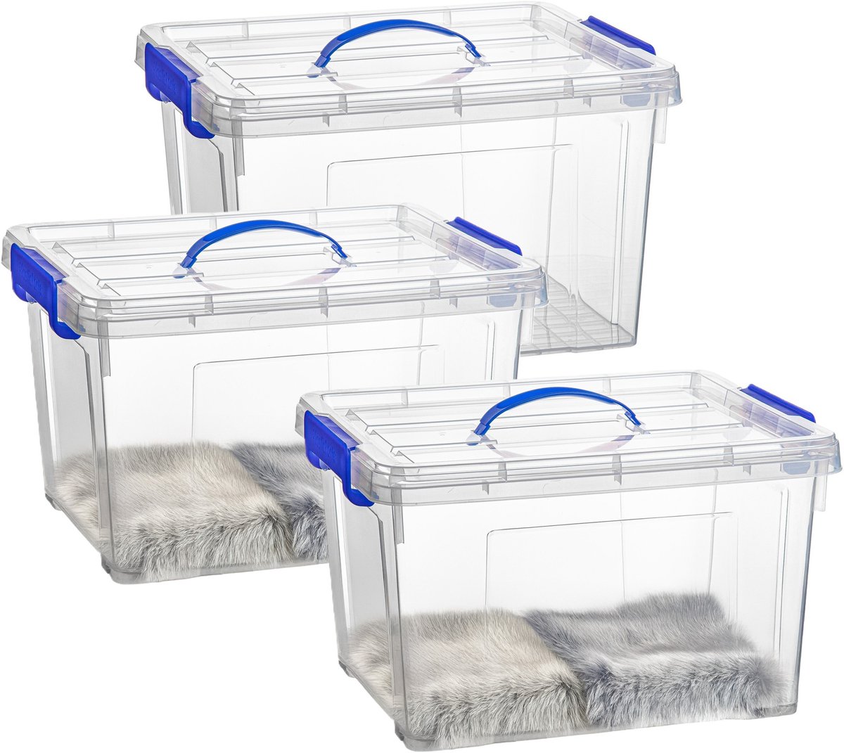 PLASTICFORTE Opslagbox - 3x - met deksel - transparant blauw - 23.5 liter - 42 x 36 x 25 cm - kunststof - opbergdoos - opbergen