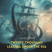 Een gigantische octopus valt een zeilschip aan in een woeste zee. De titel 'Jules Verne Twenty Thousand Leagues Under the Sea' staat in gele letters.
