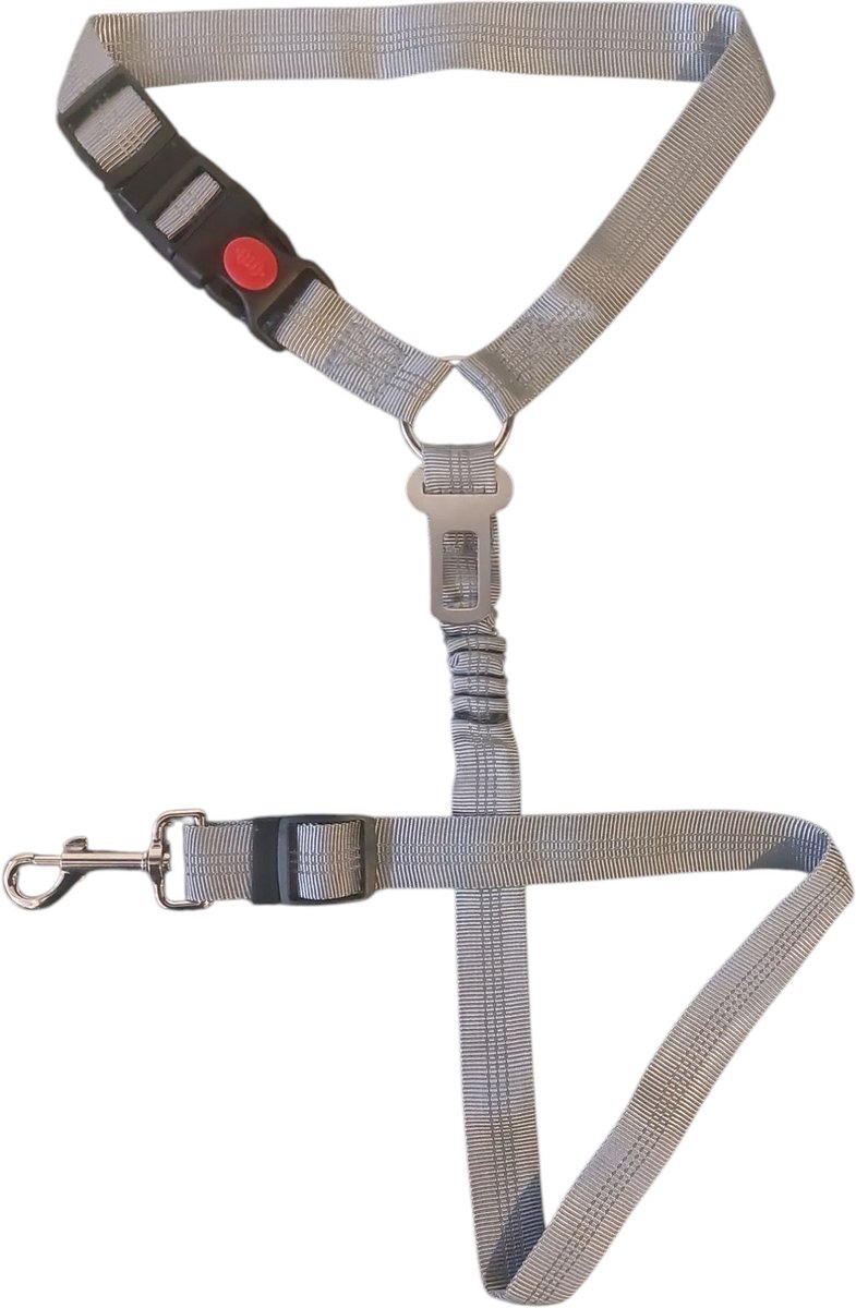 Rieba® Autogordel Hond - Hondengordel - Hondenriem - Riem Hond - Honden autogordel - Veiligheidsgordel Hond - Autoriem Hond - Grijs