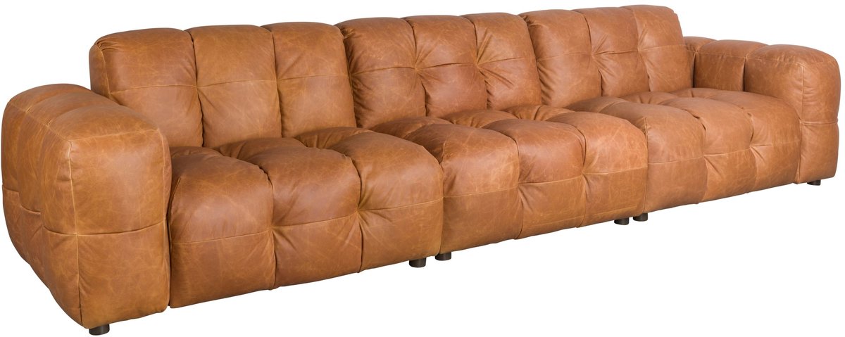 Dutchbone Hackman 4,5-zitsbank Leer Cognac Bruin