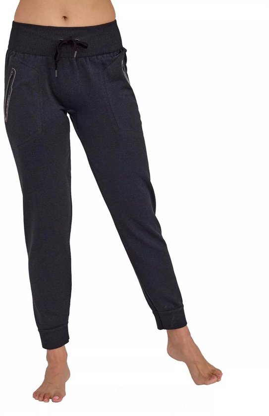 Zomerbroek voor dames, bedrukte broek voor dames, gesmokt, elastische taille, los, comfortabel, gedeeld, vrijetijdsbroek, zakken, sportkleding, damesbroek, grijs, S