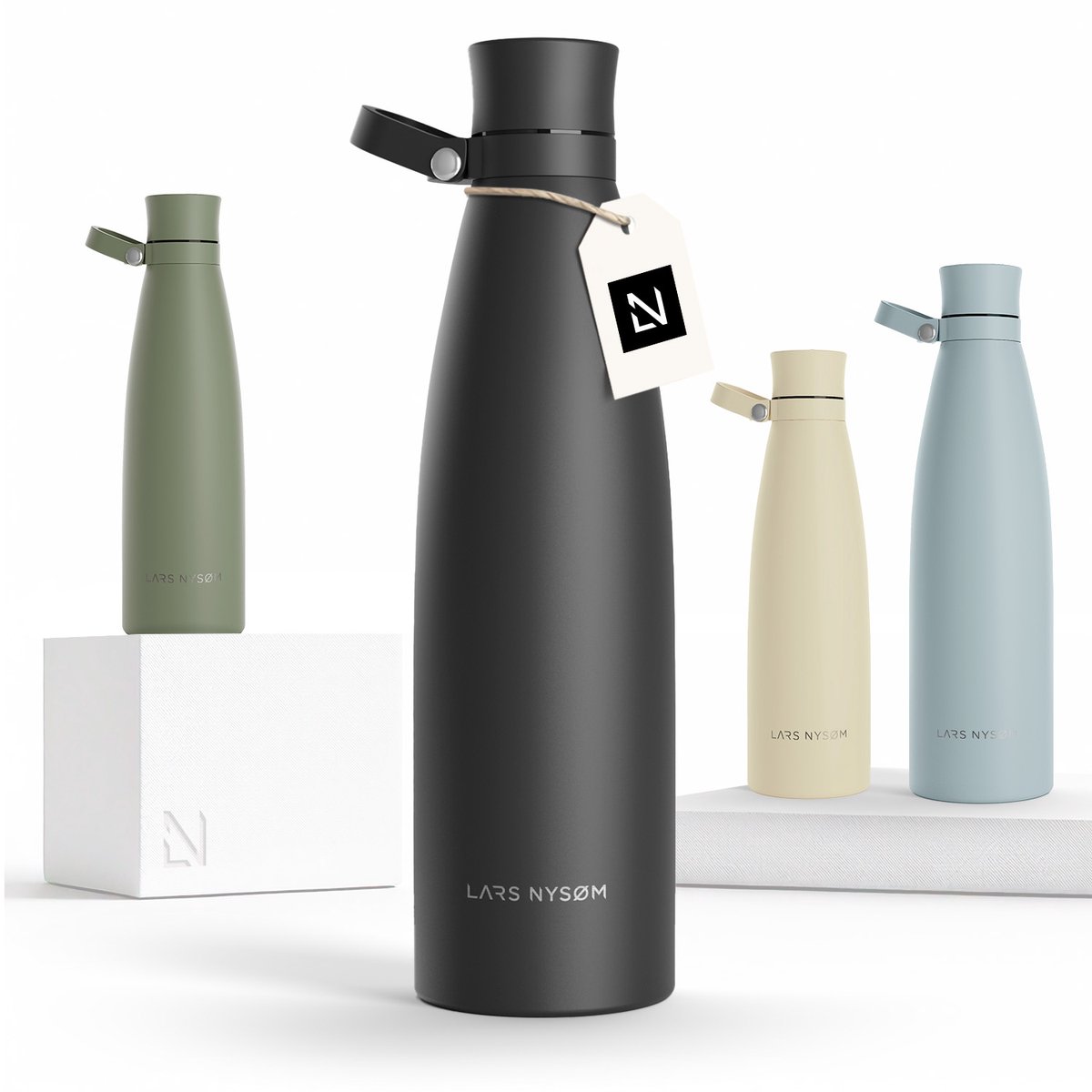 LARS NYSØM - 'Nåde' Roestvrijstalen drinkfles 1000ml - BPA-vrije geïsoleerde waterfles 100 Liter - Onyx Black