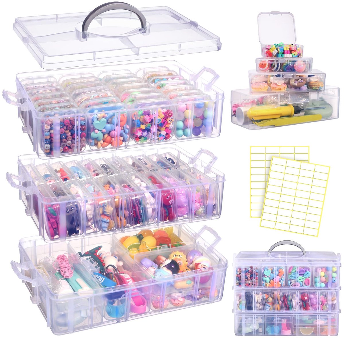 Ibenzoa® Transparante Opbergdoos met 3 Etages en 56 Kleine Dozen - Perfect voor Kralen, Sieraden en Knutsels