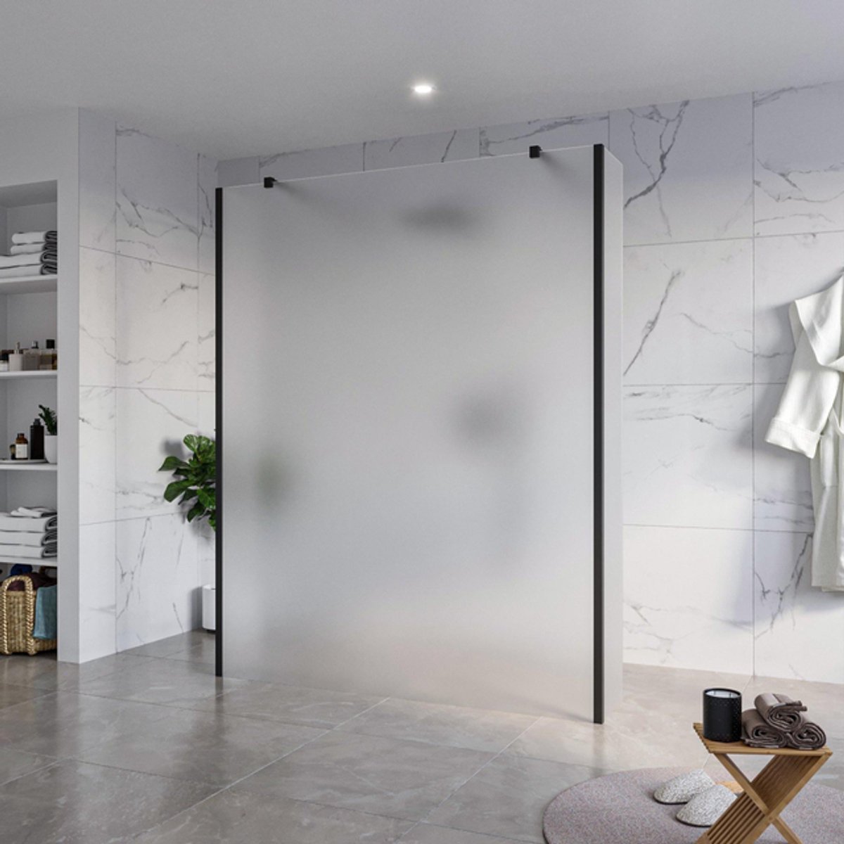 FugaFlow Eccelente Vetro Vrijstaande inloopdouche badkamer - 160x200cm - Glas mat - antikalk - 8mm veiligheidsglas - 2 zijwanden 40cm - met wandarmen en hoekprofielen - Zwart mat -