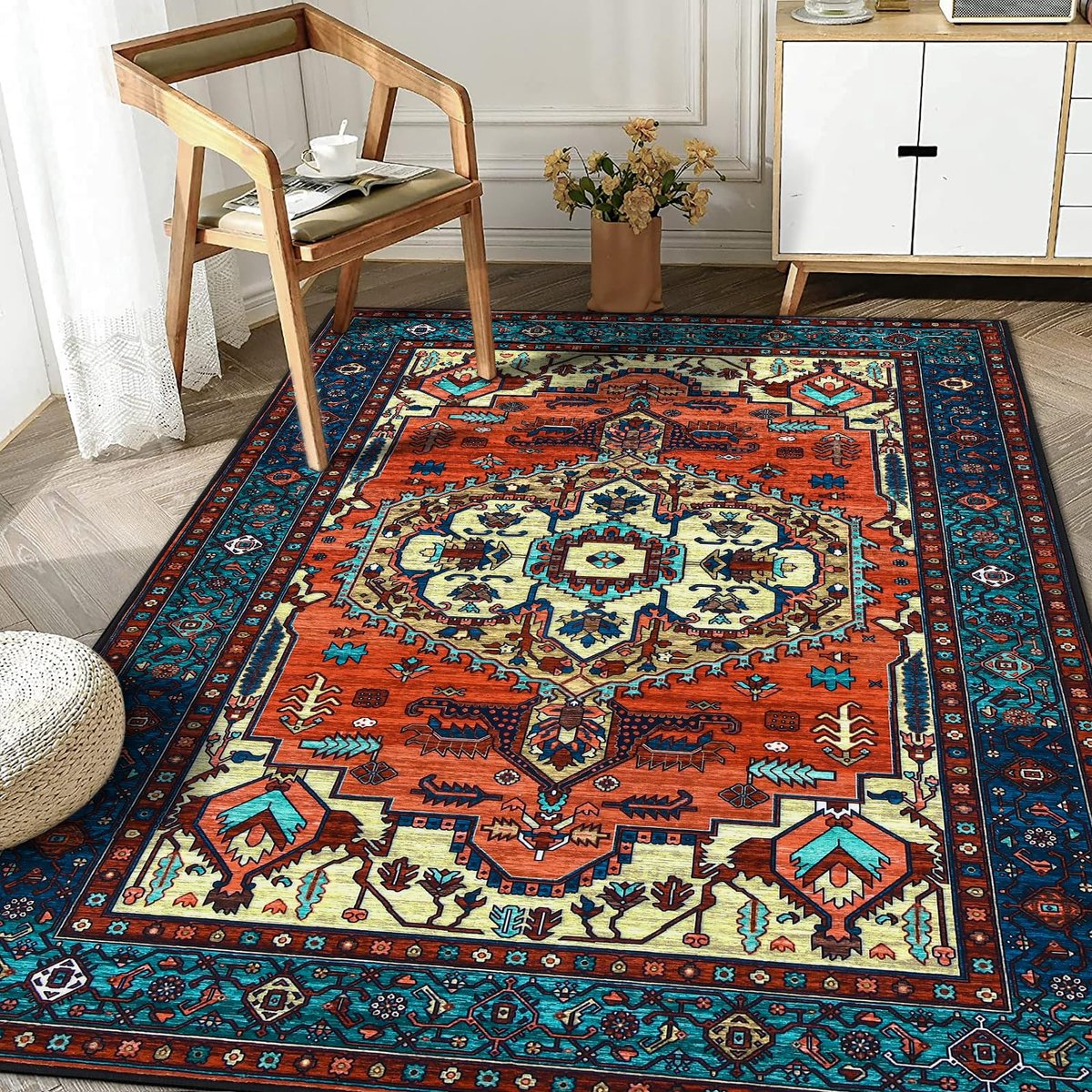 Ibenzoa® Zacht en Antislip Vintage geïnspireerd Laagpolig Tapijt voor Woonkamer en Slaapkamer