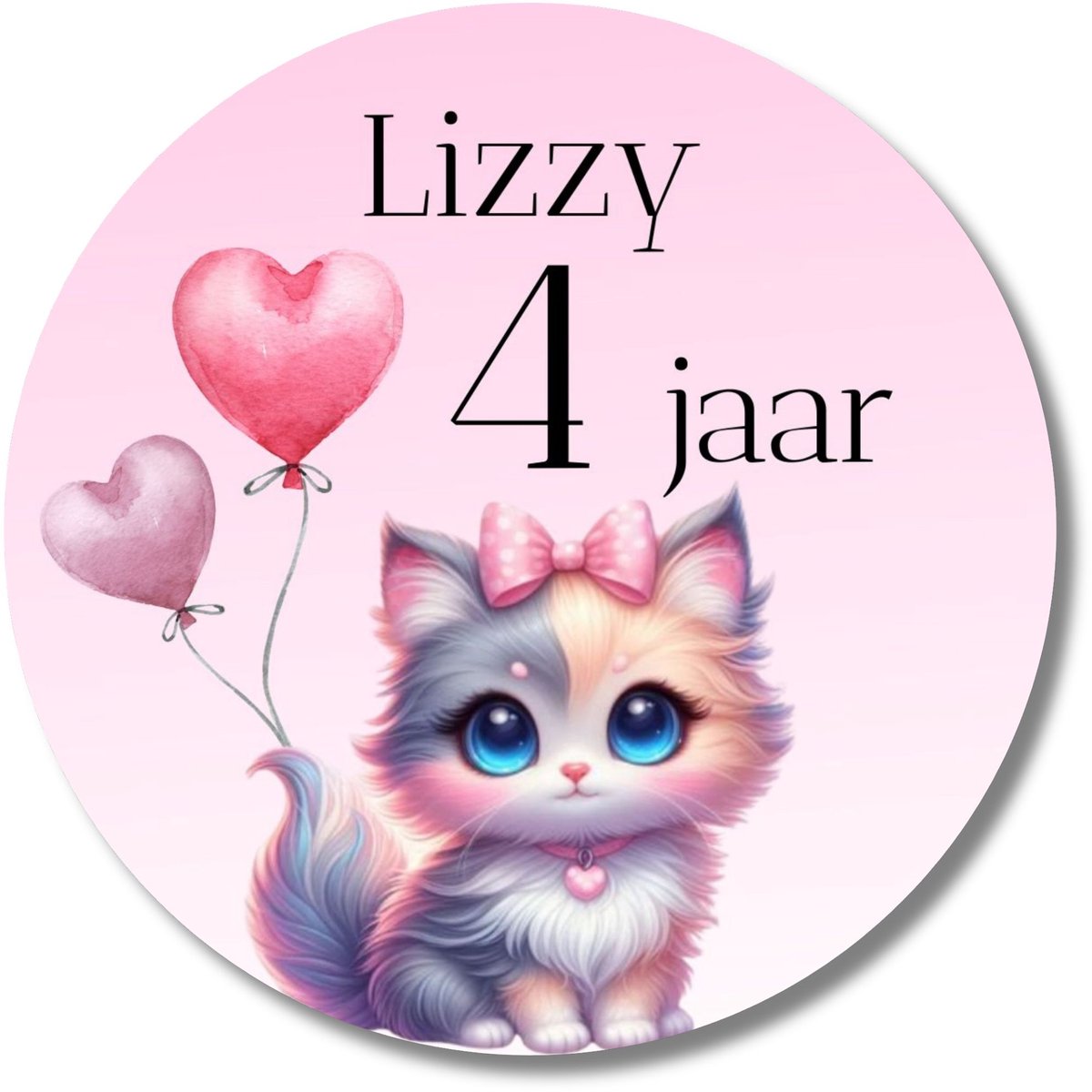 Katje Poes traktatiestickers met naam & leeftijd – 20 stuks – roze – 40 mm