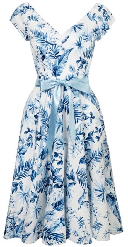 Hell Bunny Amazilia Dames Midi-jurk - blauw/wit - S