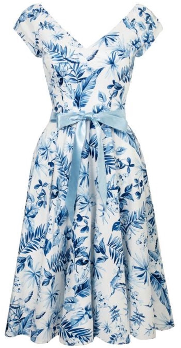 Hell Bunny Amazilia Dames Midi-jurk - blauw/wit - S