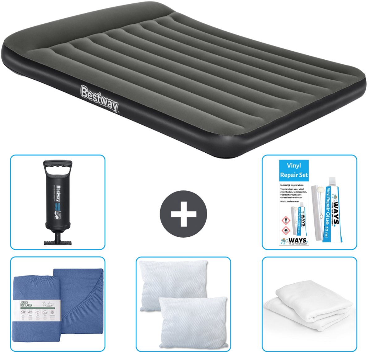 Bestway luchtbed - 2-Persoons - 152 x 203 x 30 cm - Groen - Inclusief Hoeslaken - Kussen - Kussenbeschermer - Pomp en Reparatieset