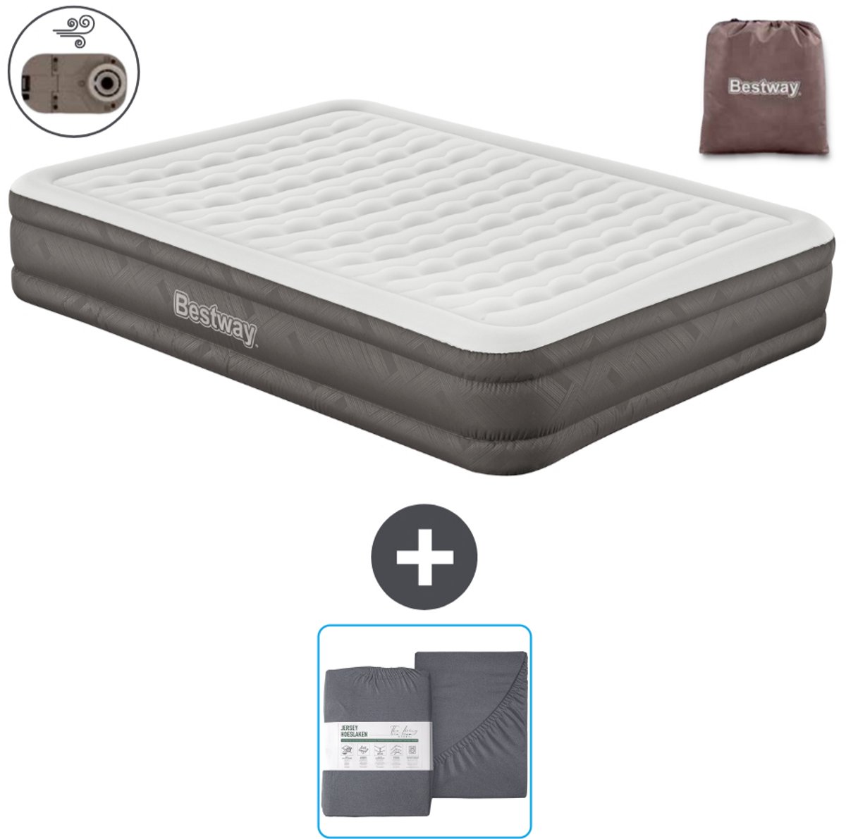 Bestway luchtbed - 2-Persoons - 152 x 203 x 36 cm - Bruin - Inclusief pomp en Hoeslaken