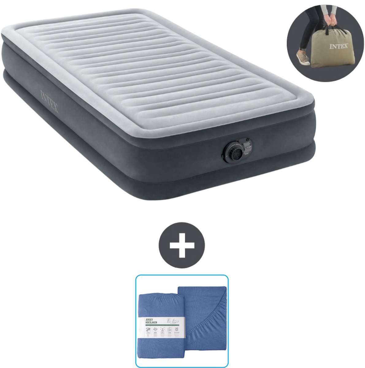 Intex Luchtbed - 1 Persoons - 99 x 191 x 33 cm - Grijs - Inclusief pomp en Hoeslaken