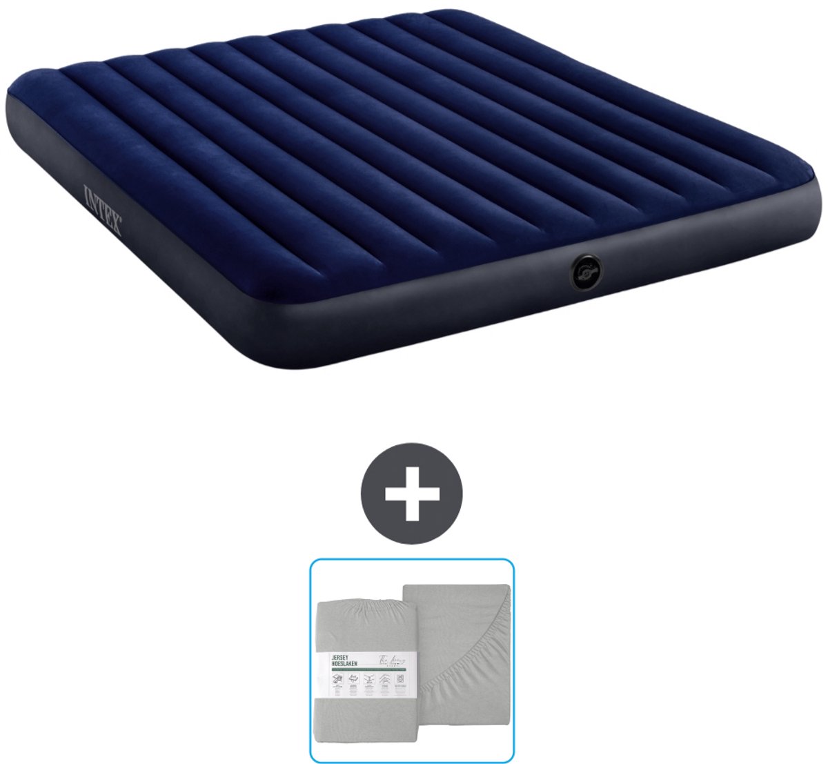Intex Luchtbed - 2-Persoons - 183 x 203 x 25 cm - Blauw - Inclusief en Hoeslaken