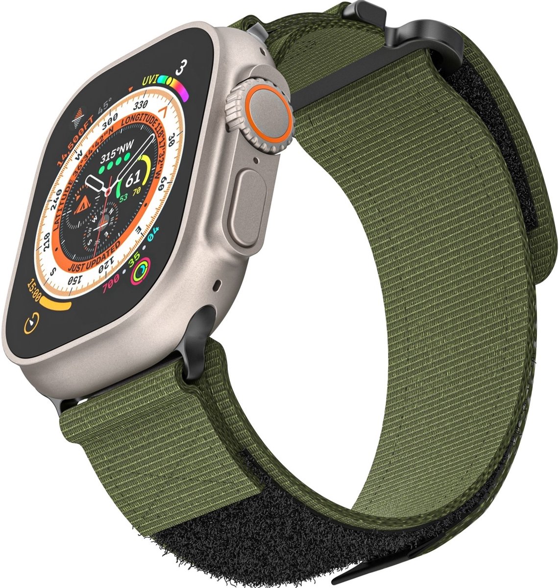 Mobigear Nylon Watch bandje geschikt voor Apple Watch Bandje Klittenbandsluiting | Mobigear Outdoor - 42/41/40/38 mm - Legergroen