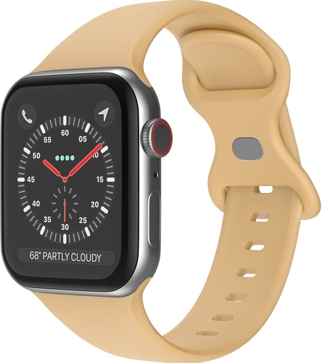 Mobigear Siliconen Watch bandje geschikt voor Apple Watch Bandje Druksluiting | Mobigear Sport Dual - 49/46/45/44 mm - Beige