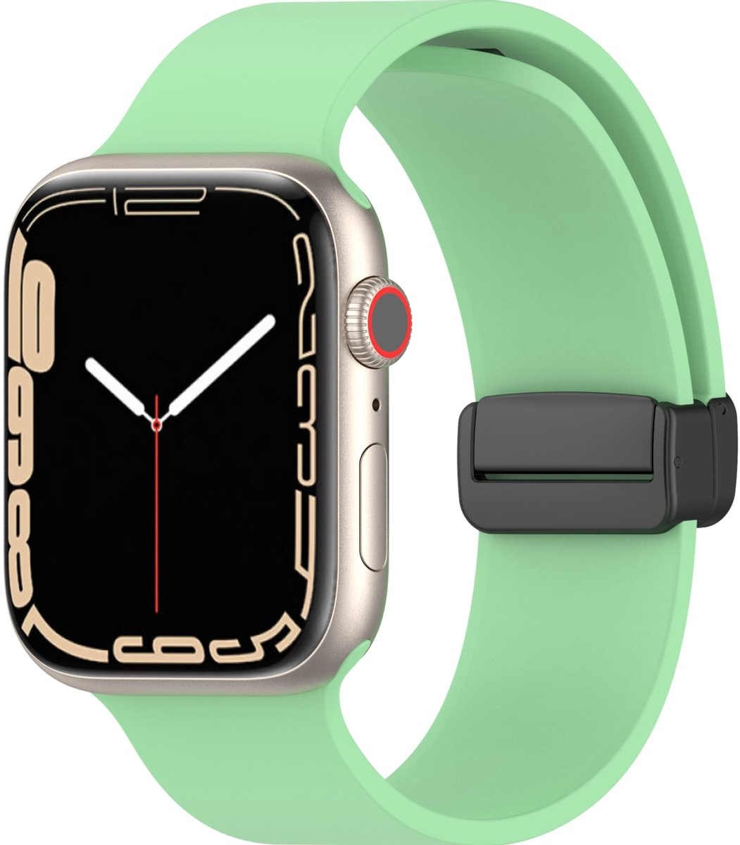 Mobigear Siliconen Watch bandje geschikt voor Apple Watch Bandje Magneetsluiting | Mobigear Sport Mag - 49/46/45/44 mm - Pastelgroen