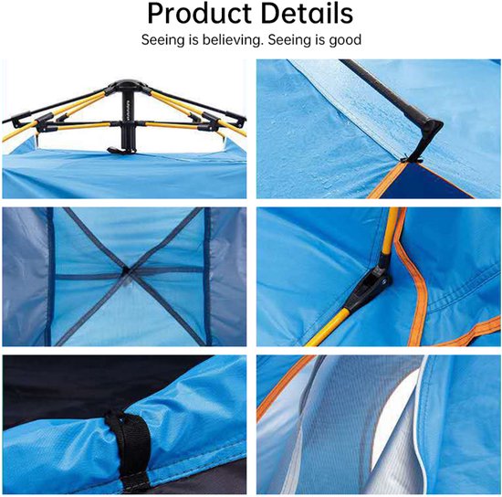Mercadome® Tent - Kampeertent - Binnentent - 1 min opgezet - Uv werend - Dubbele deur - Ventilatie - 200x150x125 cm - Blauw van Mercadome — afbeelding 2