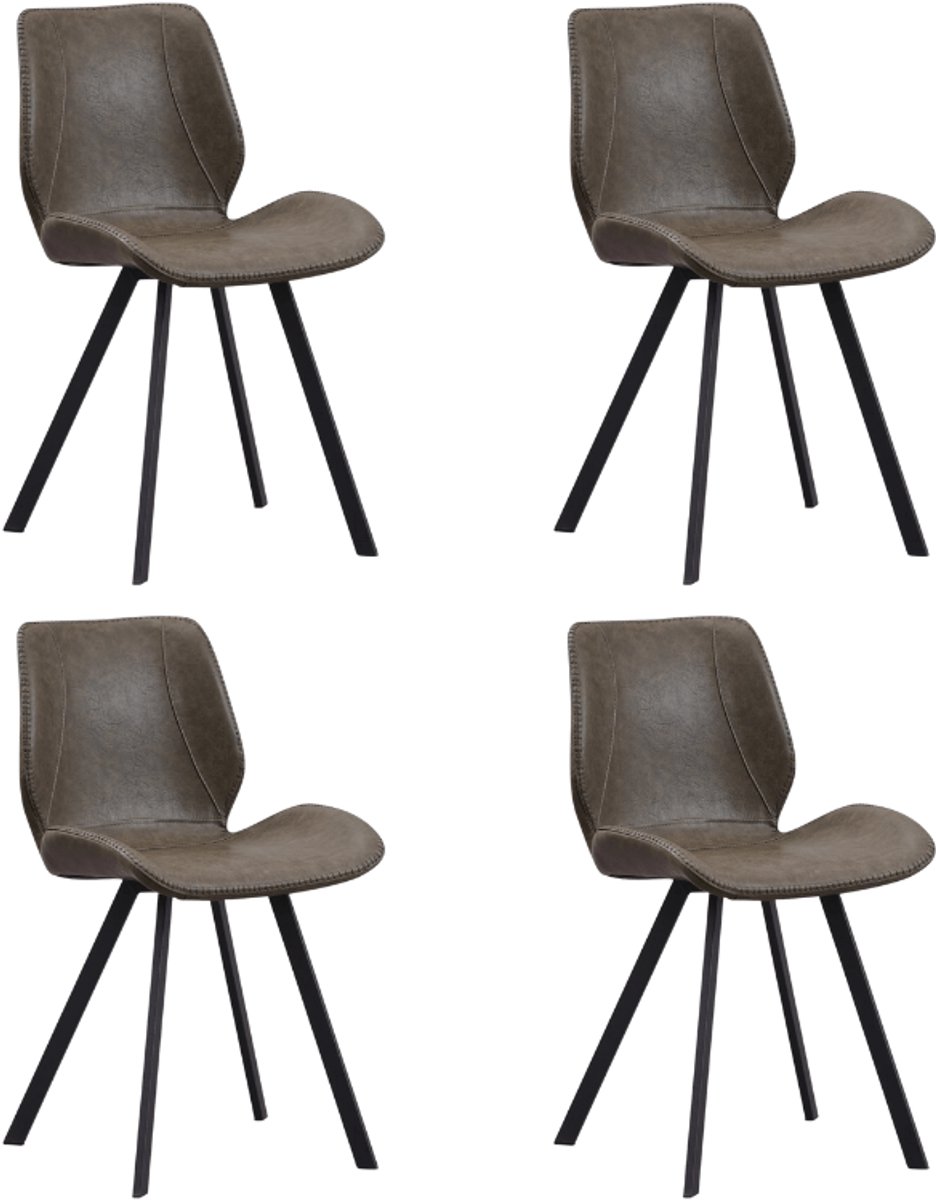 Dimehouse Set van 4 Eetkamerstoelen Industrieel Groen Kunstleer Barry - Zonder Armleuningen - Kunstleer - Industrieel