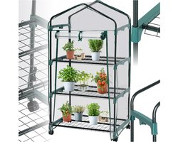 tectake® - Broeikas Hobbykas voor binnen of balkon - Met wieltjes - met 3 planken - 69x49x125 cm - 401862