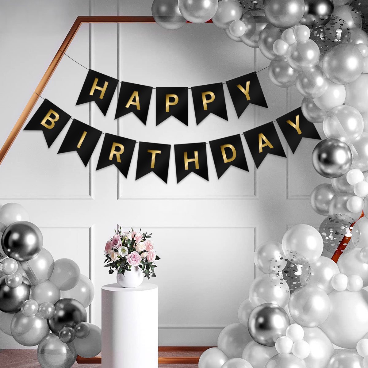 LUQ - Zwart & Goud Happy Birthday Slinger Verjaardag Versiering Feest Versiering Verjaardag Slinger Decoratie — afbeelding 3