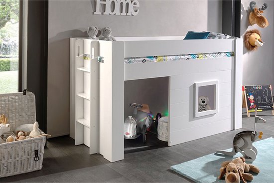 Lit mi-hauteur Noah avec protection - blanc - Vipack - Lits d'enfant avec barrière - Blanc - MDF - Lits d'enfant avec barrière