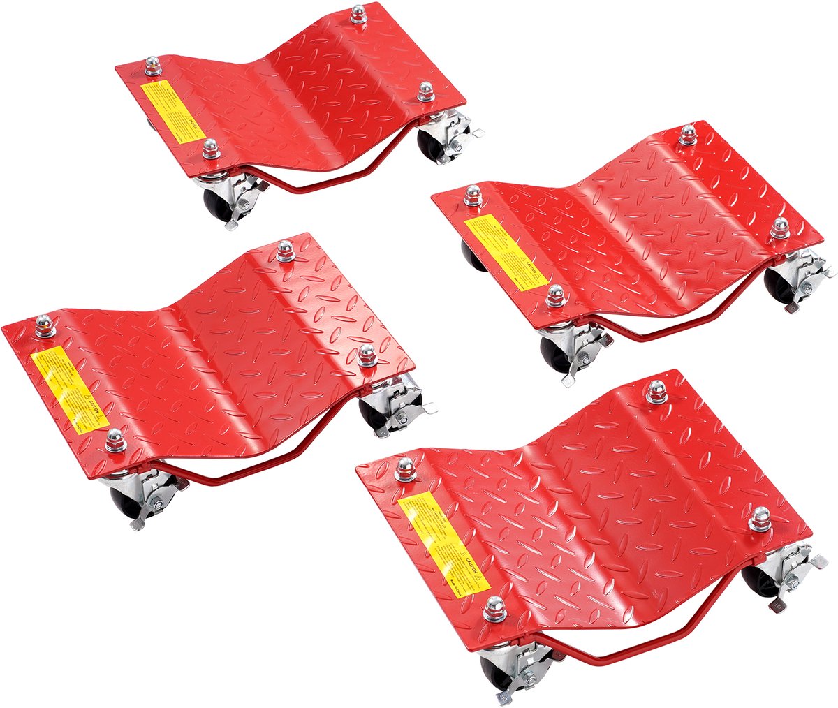 Set Steekwagens met 3600 Kg Laadvermogen, Robuuste Stalen Autotransporter met Remmen, Transportwagen voor Auto'S, Vrachtwagens, Aanhangers, Boten, Rood, Set Van 4