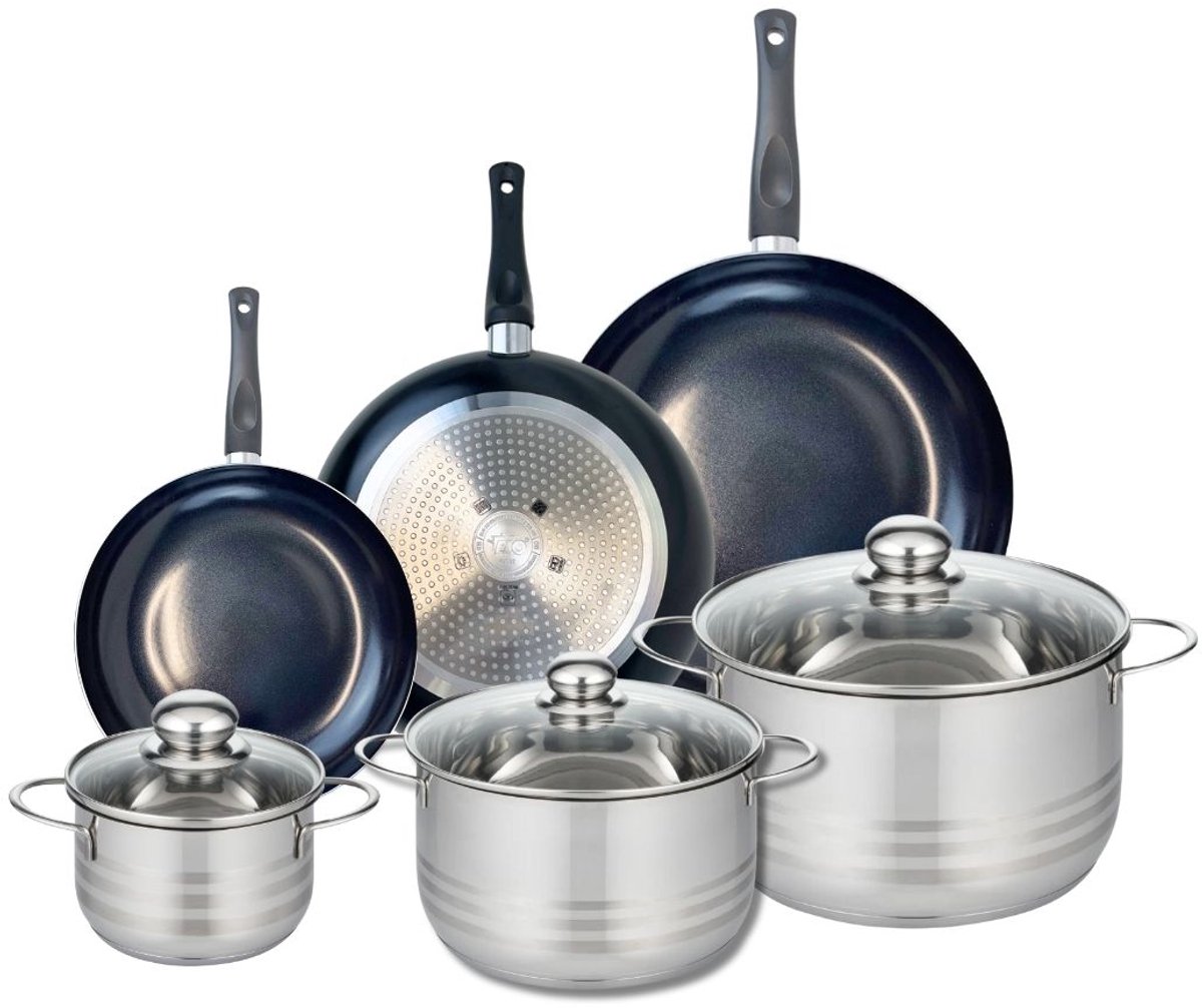 Set van 3 Koekenpannen 20, 24 en 28 cm en 3 kookpotten 14, 20 en 24 cm Elo Prima Brillant