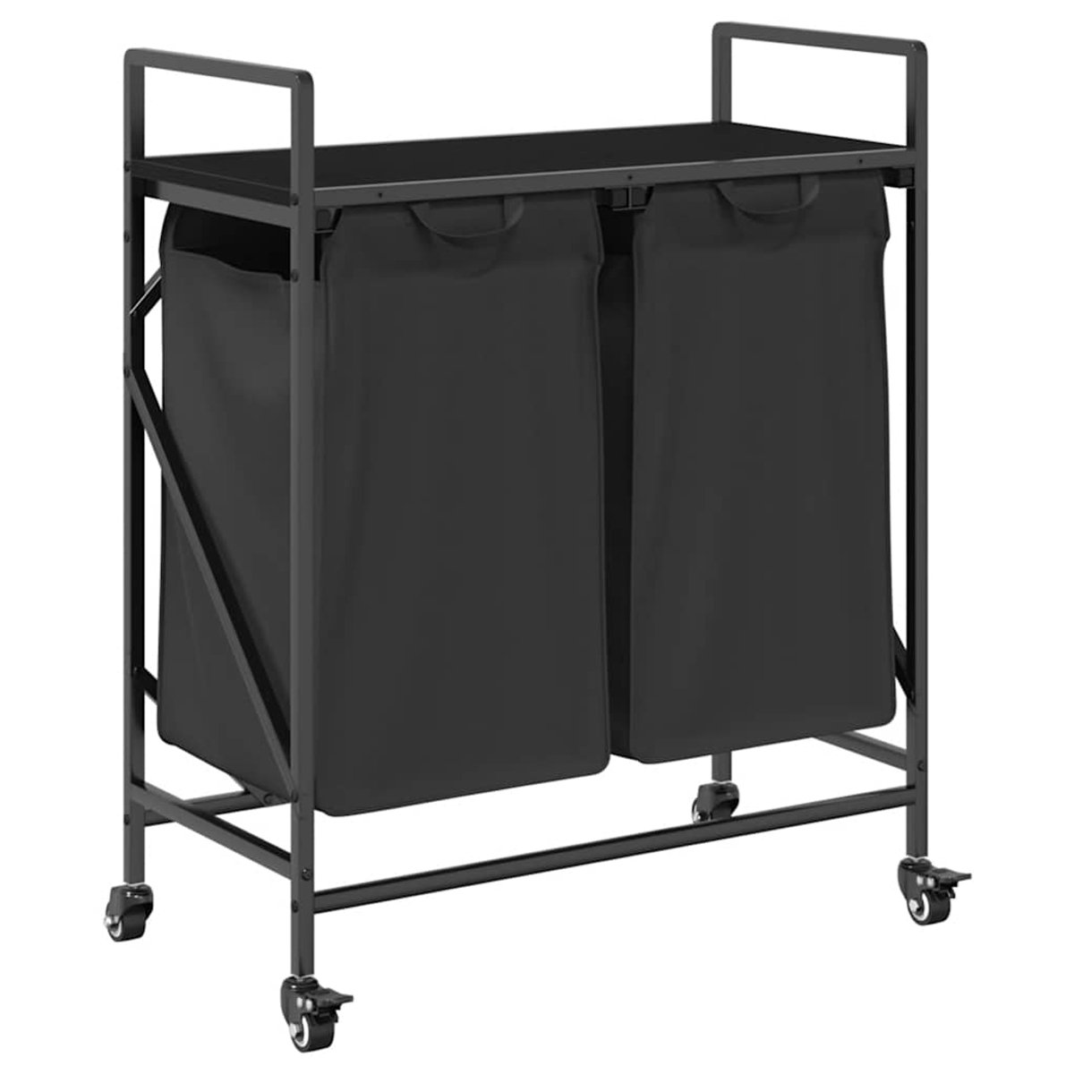 vidaXL - Wasmand - 2 - vakken - met - planken - zwart - eikenkleurig