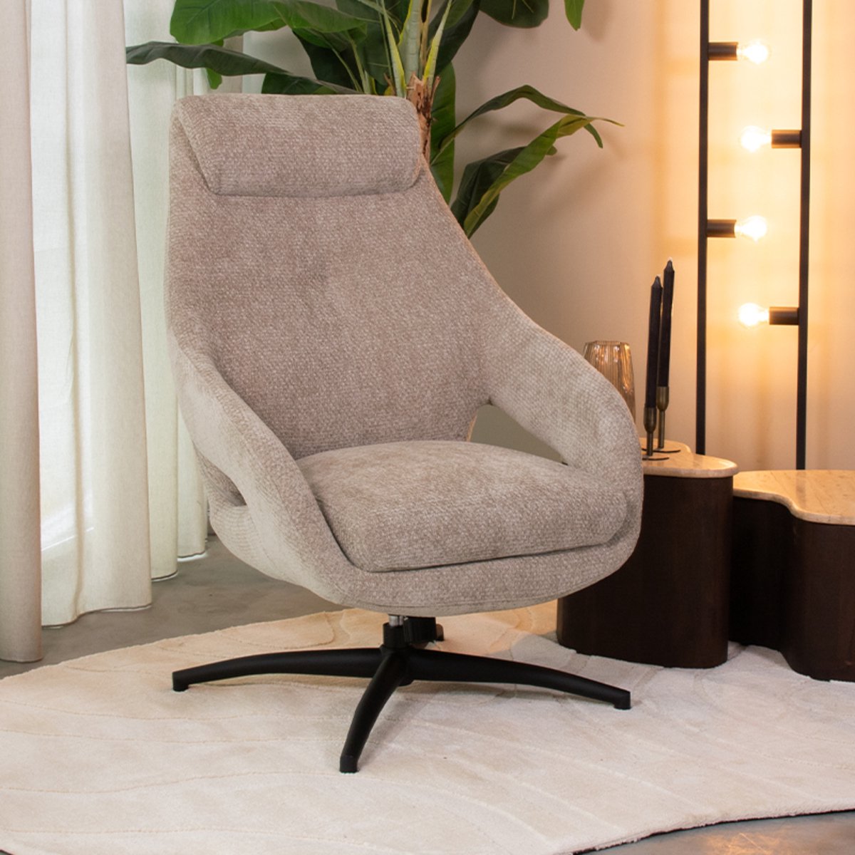 LABEL51 Maxwell Fauteuil - Bruin - Velvet - One Size- Normale eetkamerstoel - Met Armleuning