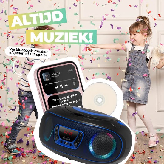 Denver Draagbare Radio CD Speler Kinderen - Bluetooth - Lichteffecten - Boombox - AUX - FM - TCL212BT - Blauw