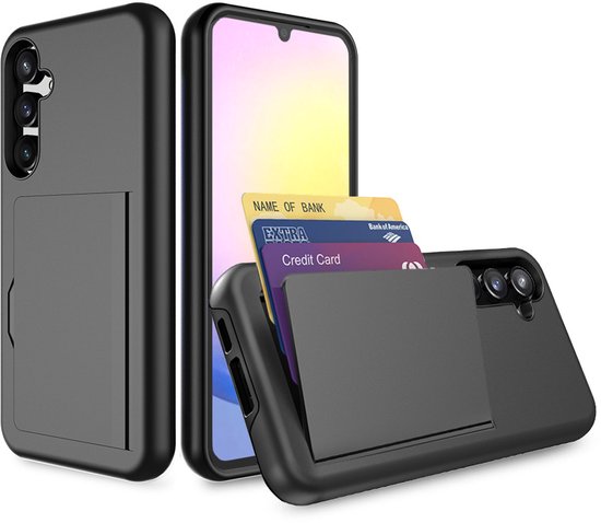 Smartphonica Telefoonhoesje Geschikt voor Samsung Galaxy A25 sterk TPU met pasjeshouder - TPU strong case with card slot - Zwart geschikt voor Samsung Galaxy A25