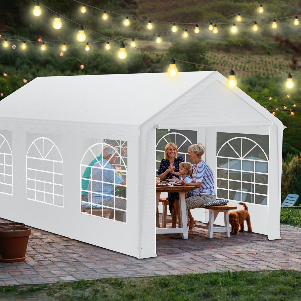 Aufun Partytent Paviljoen 3x6m Metalen Paviljoen Tuinpaviljoen met Zijpanelen Waterdichte Tuintent Pergola voor Feest, Marktkraam, Tuin Buiten Camping, Wit