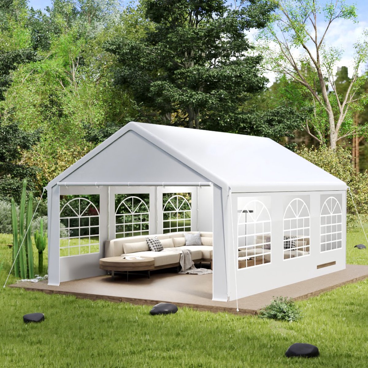 Aufun partytent paviljoen – 4x6 m – metalen frame – met zijwanden – waterdicht – wit – voor feest, marktkraam, camping