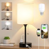 Bol.com Lzwintrading Tafellamp Slaapkamer - Bureaulamp - Dimbare Bedlampje - Tafellamp met USB A/C Oplaadpoort en Stopcontact - ... aanbieding