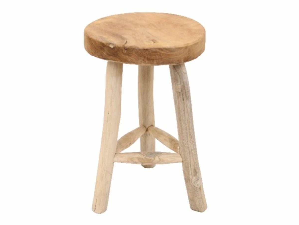 Van der Leeden Houten krukje - D30 x H45 cm - naturel - teakhout - zitkrukjes - krukken - landelijk - modern